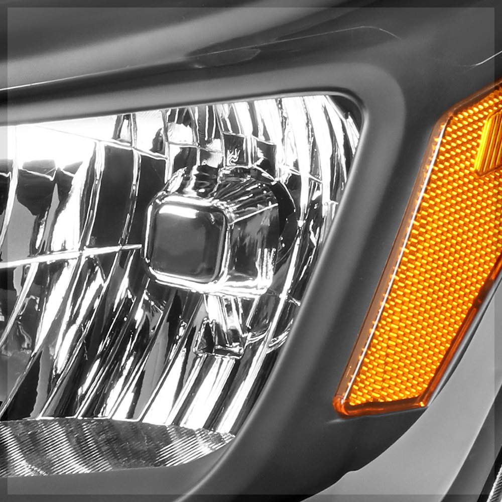 Plug-and-Play Black Headlight Set W/ Amber Corners For Ford Focus 2012-2014 – Clear Lens, Halogen