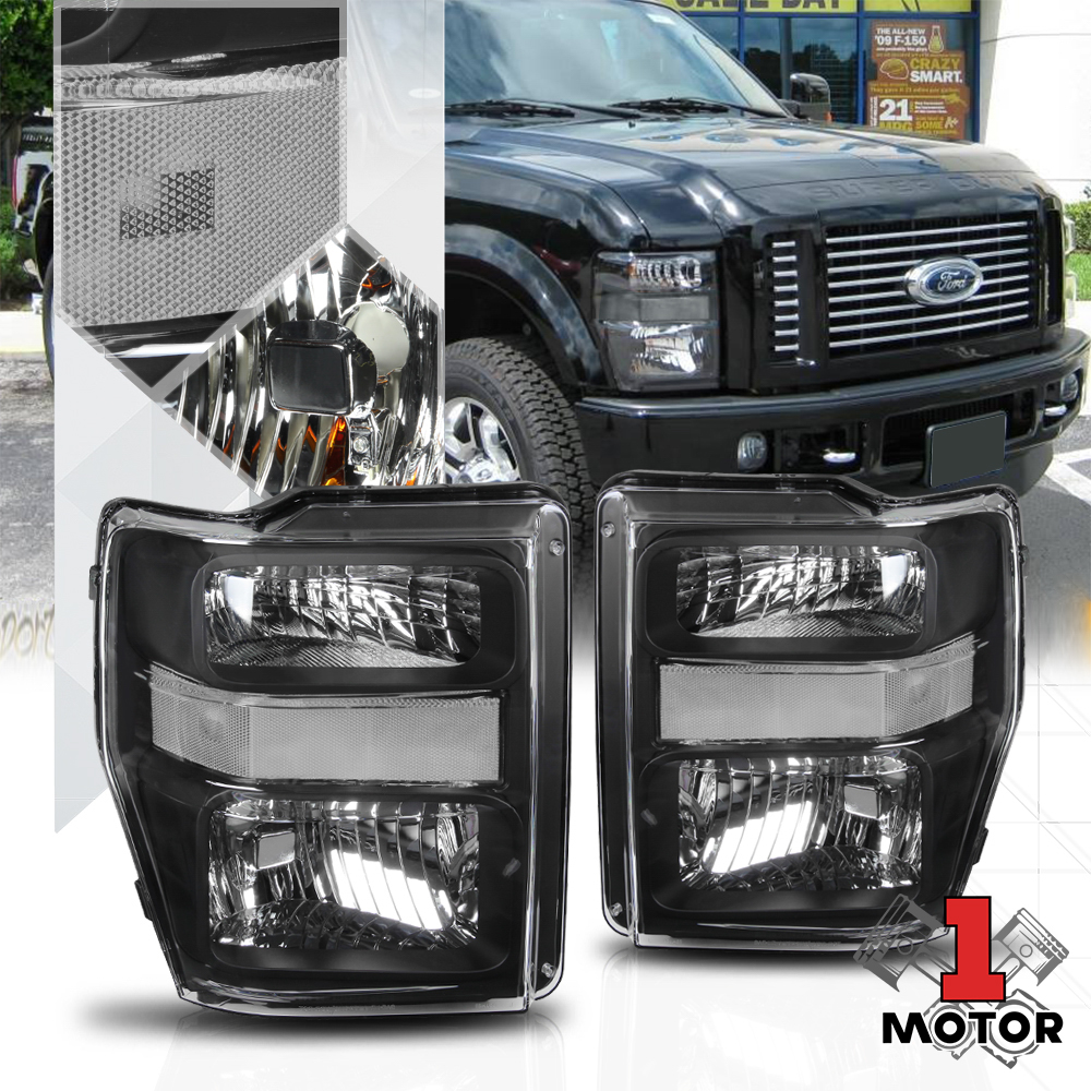 FOR 08-10 FORD F250 F350 SUPER DUTY BLACK HOUSING CLEAR CORNER HEADLIGHT LAMPS