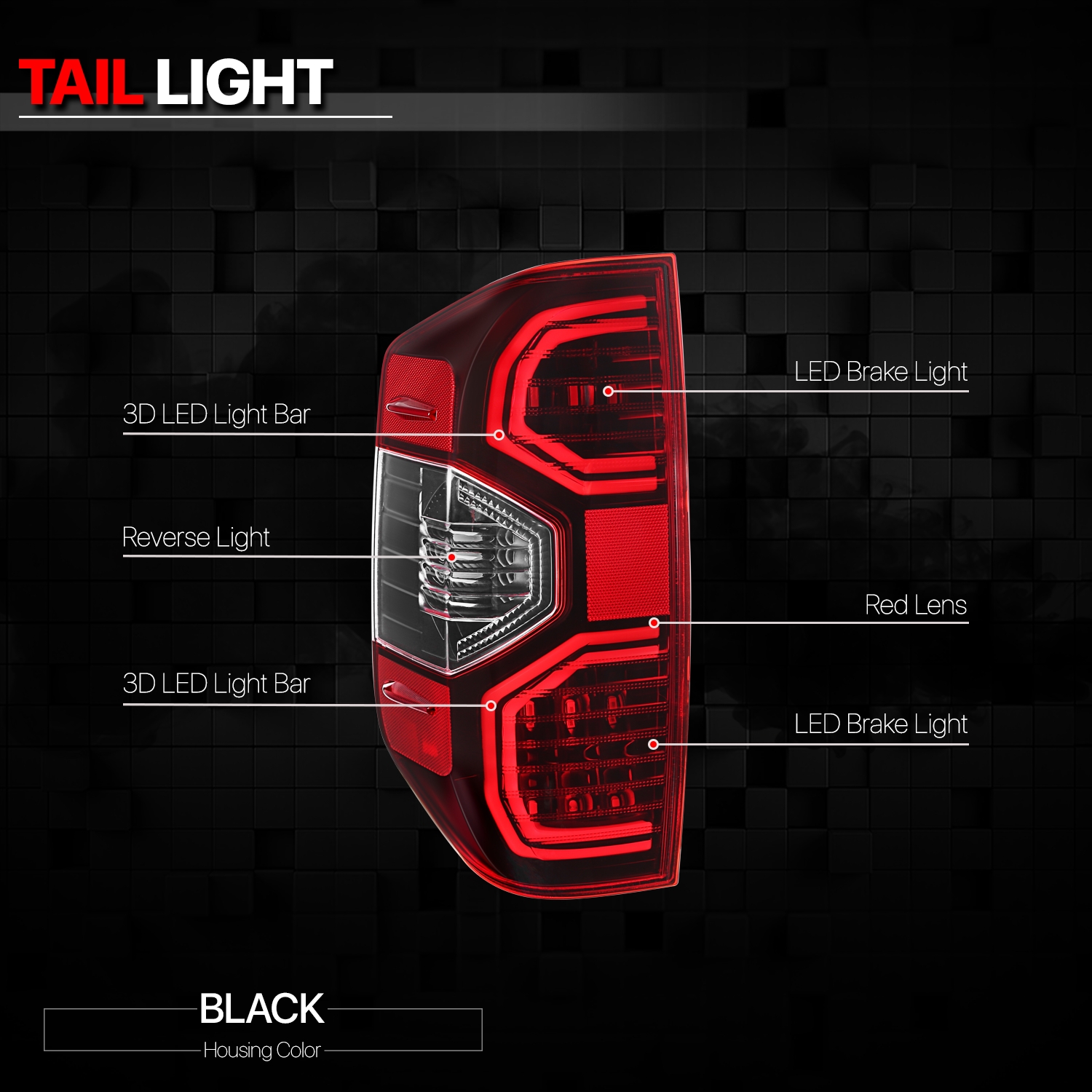 Black Housing Red Lens LED Turn Signal Tail Light Lamp for 14-21